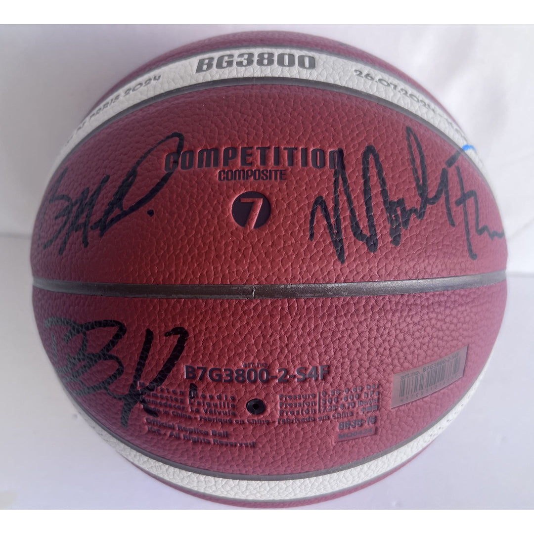 LeBron James, Stephen Curry, Kevin Durant, Anthony Edwards USA 2024 team signed Olympics official basketball signed with proof