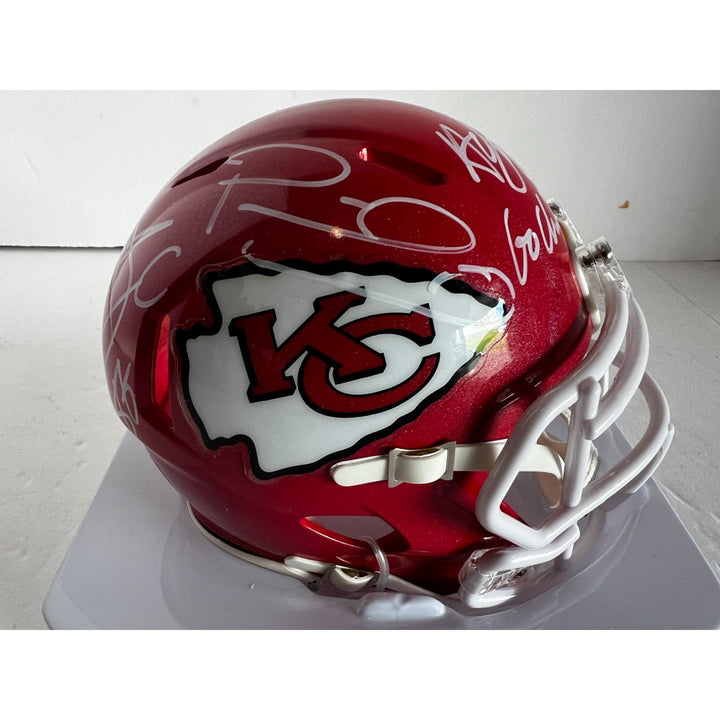 Kansas City Chiefs Patrick Mahomes Andy Reid Travis Kelce mini helmet signed with proof