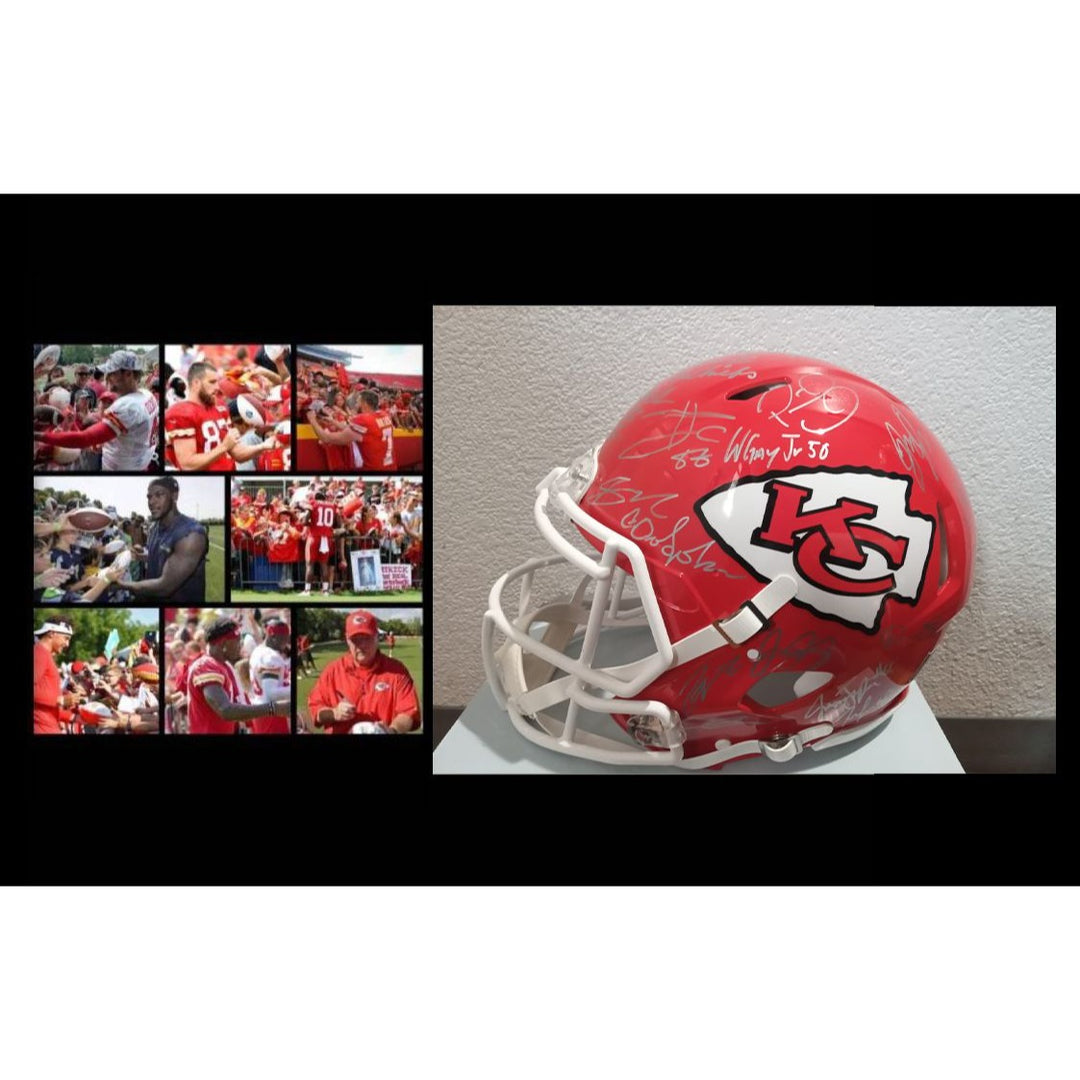 Kansas City Chiefs 2023 Super Bowl champions Riddell Speed authentic game model helmet 40 + sigs Patrick Mahomes Travis Kelce Andy Reid s