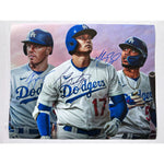 Load image into Gallery viewer, Los Angeles Dodgers 3 MVPs Shohei Ohtani Freddie Freeman Mookie Betts 16x20 signed with proof

