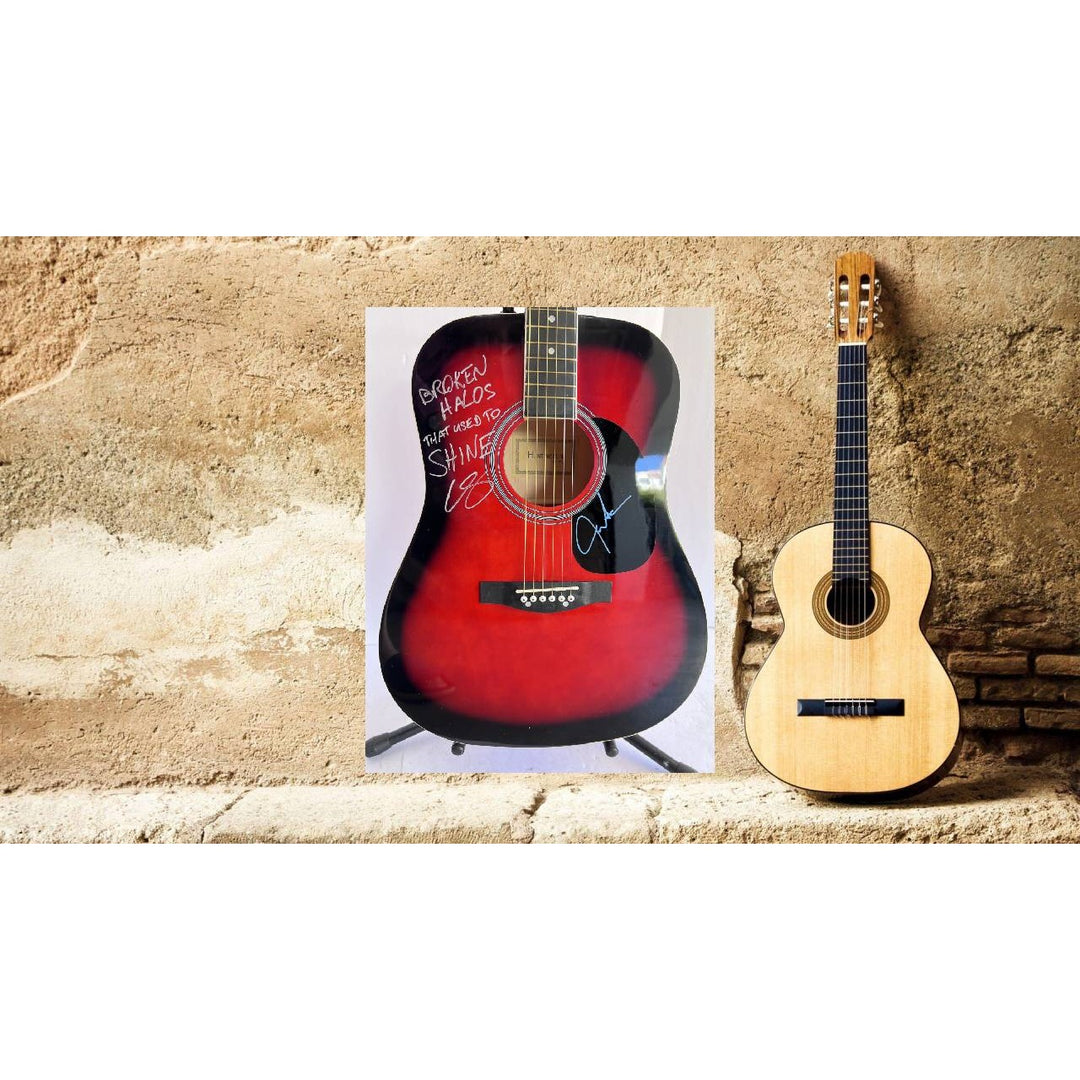 Chris Stapleton signed and inscribed broken Halos that used to shine with Justin Timberlake full size acoustic guitar signed with proof