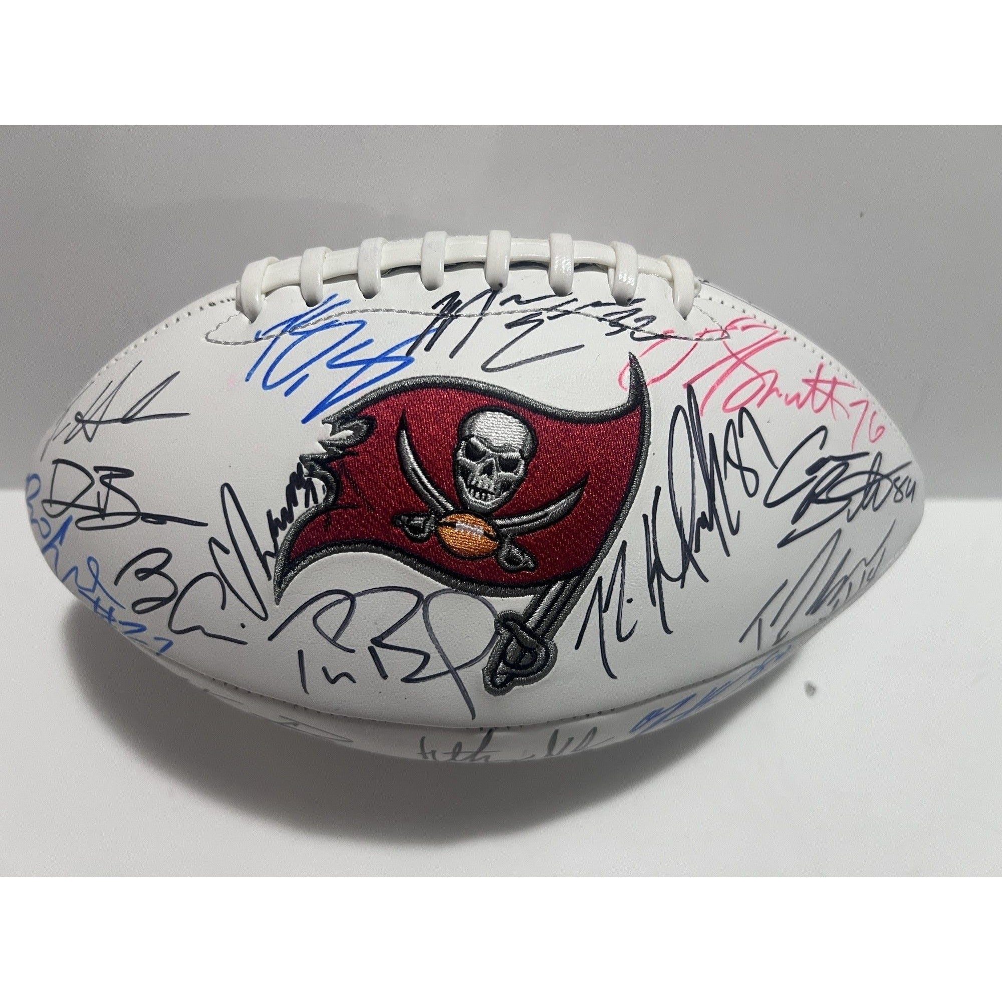 Tampa Bay Buccaneers 2021 Super Bowl champions Tom Brady Bruce Arians Rob Gronkowski Mike Evans complete team signed football with proof
