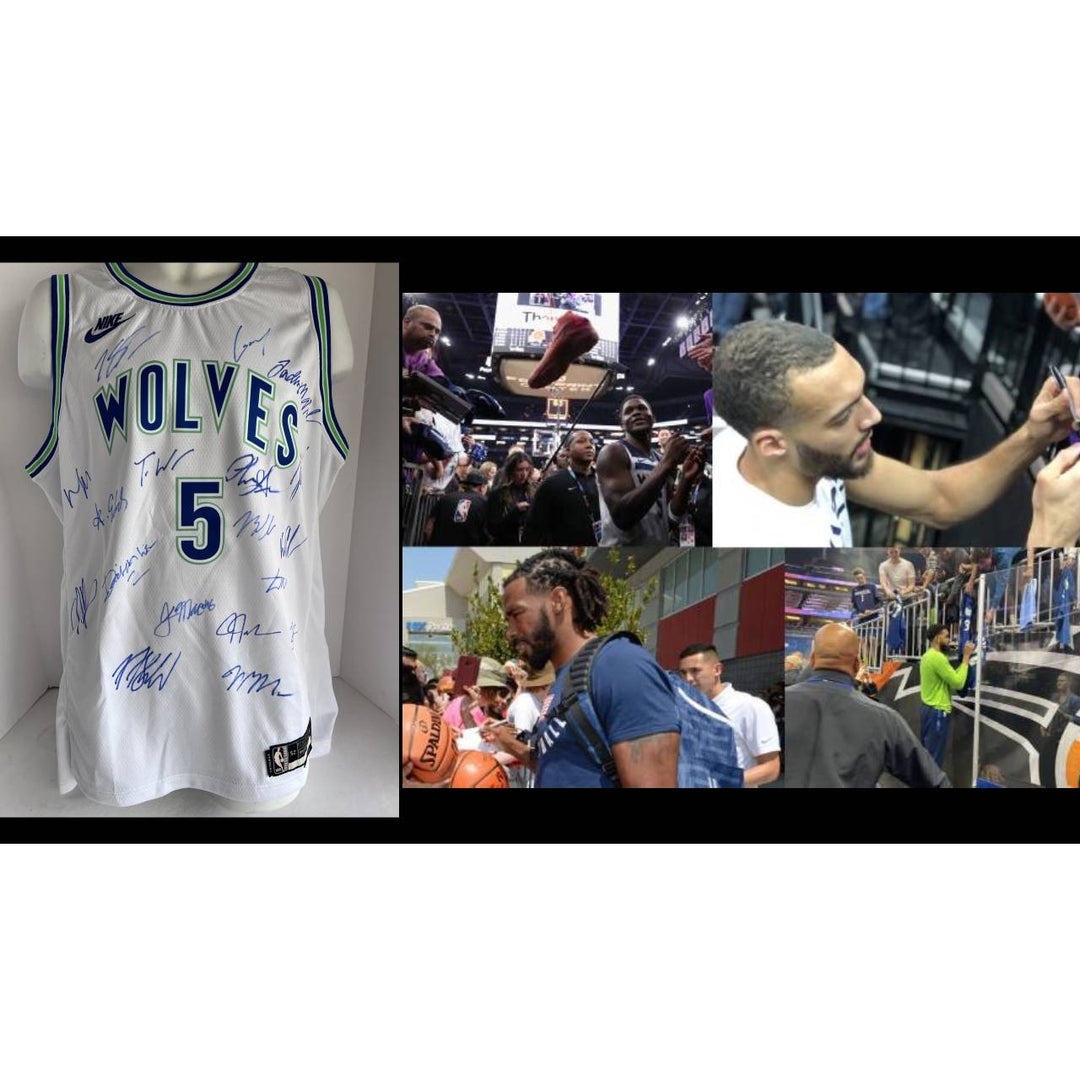 Minnesota Timberwolves 2023-24 Rudy Gobert, Mike Conley , Jaylen Clark, Anthony Edwards, 2xl size jersey signed by complete team with proof