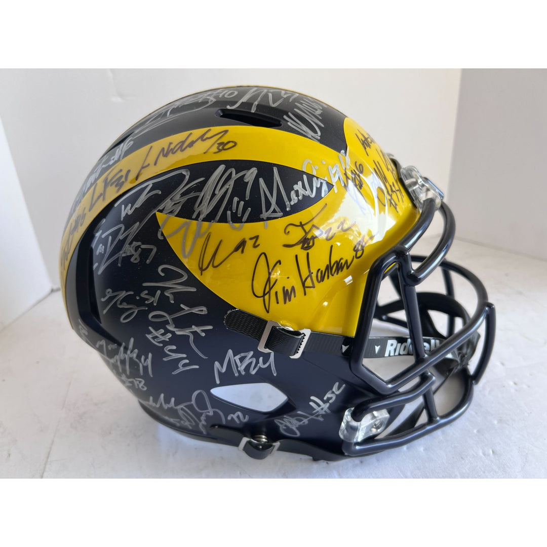 University of Michigan Jim Harbaugh ,J.J. McCarthy, Blake Corum, 2023-24 National Campions NCAA Football division 1 Riddel Replica full size