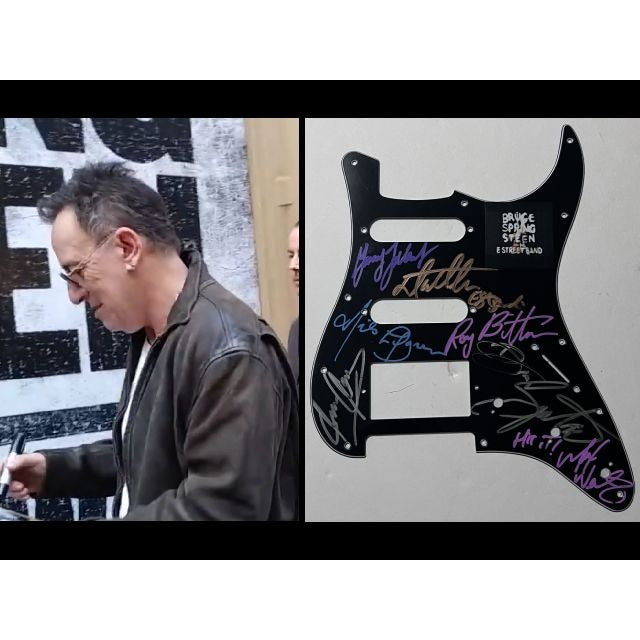 Bruce Springsteen and the E Street Band   Stratocaster electric pickguard signed with proof