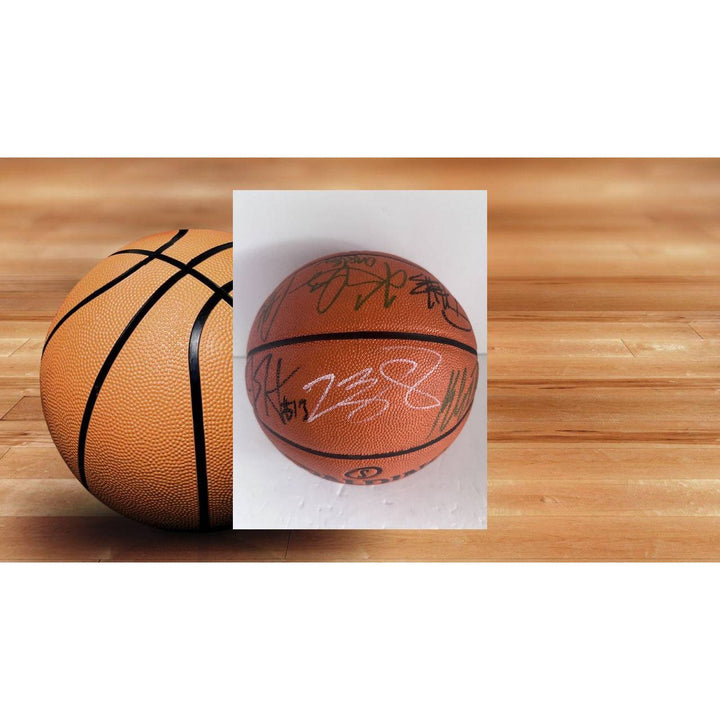 LeBron James Steph Curry Kevin Durant Anthony Davis Damian Lillard NBA superstars Spalding basketball signed with proof