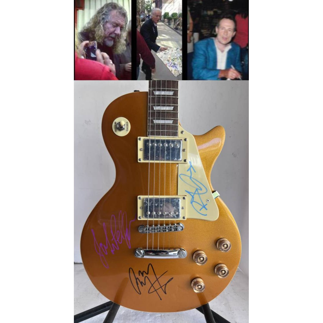 Jimmy Page John Paul Jones Robert Plant Led Zeppelin Les Paul full size electric guitar signed with proof