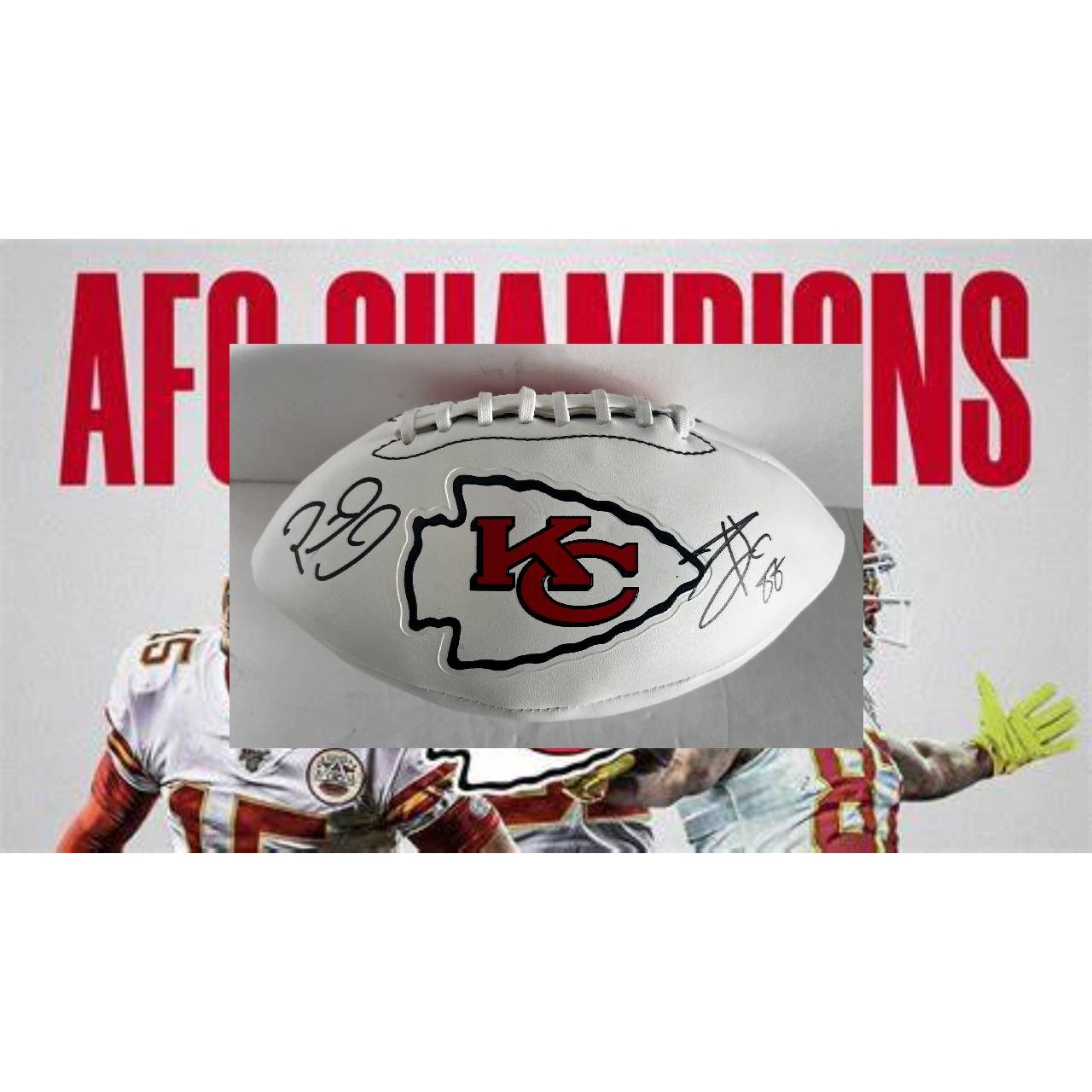 Travis Kelce Patrick Mahomes Kansas City Chiefs full size football sign with proof