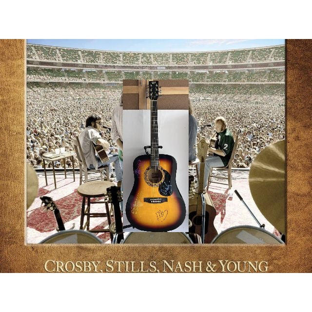 CSNY David Crosby Neil Young Graham Nash Stephen Stills" One of A kind 39' inch full size acoustic guitar signed with proof