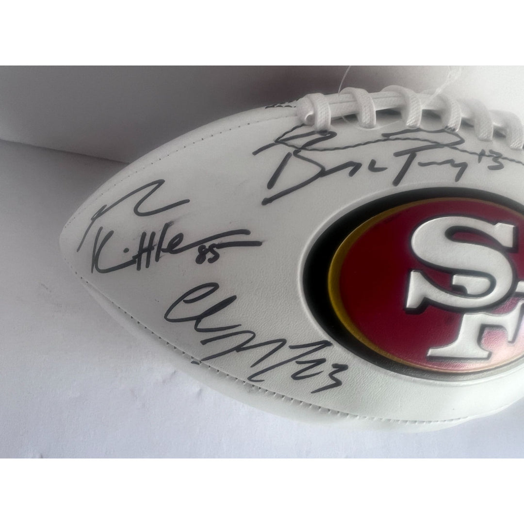 San Francisco 49ers Brock Purdy Deebo Samuel Kyle Shanahan Christian McCaffrey George Kittle full size football signed with proof