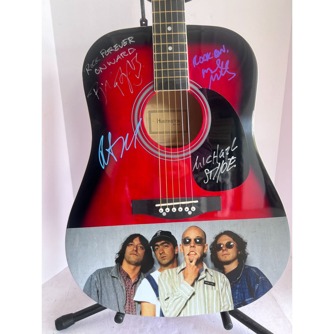 R.E.M Michael Stripe, Bill Berry, Mike Mills, Peter Buck full size 39' Huntington acoustic signed with proof