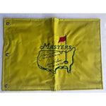 Load image into Gallery viewer, Jack Nicklaus Arnold Palmer signed and inscribed with their masters championships Masters embroidered pin flag with signing proof
