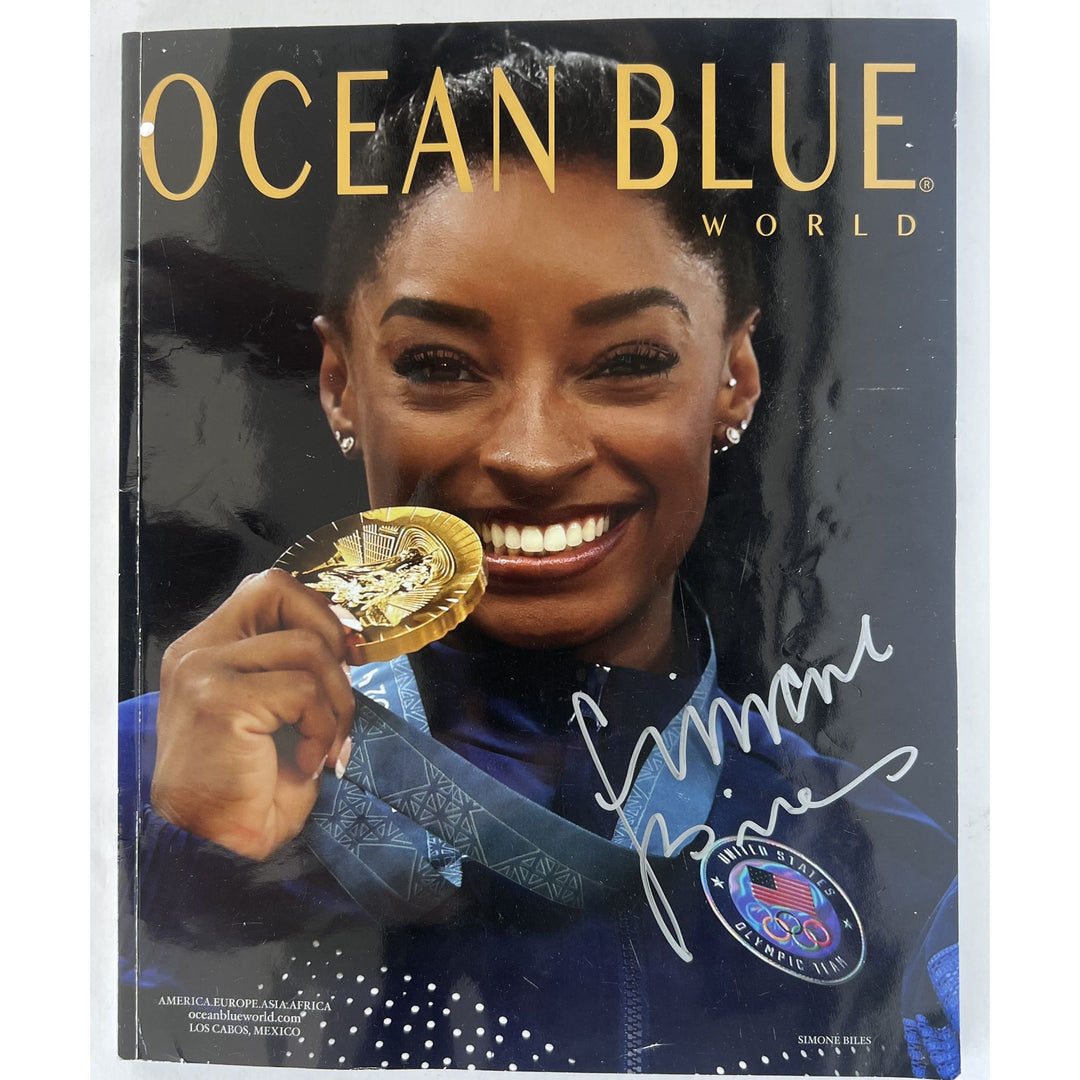 Simone Biles USA Ocean Blue World Magazine signed with proof.
