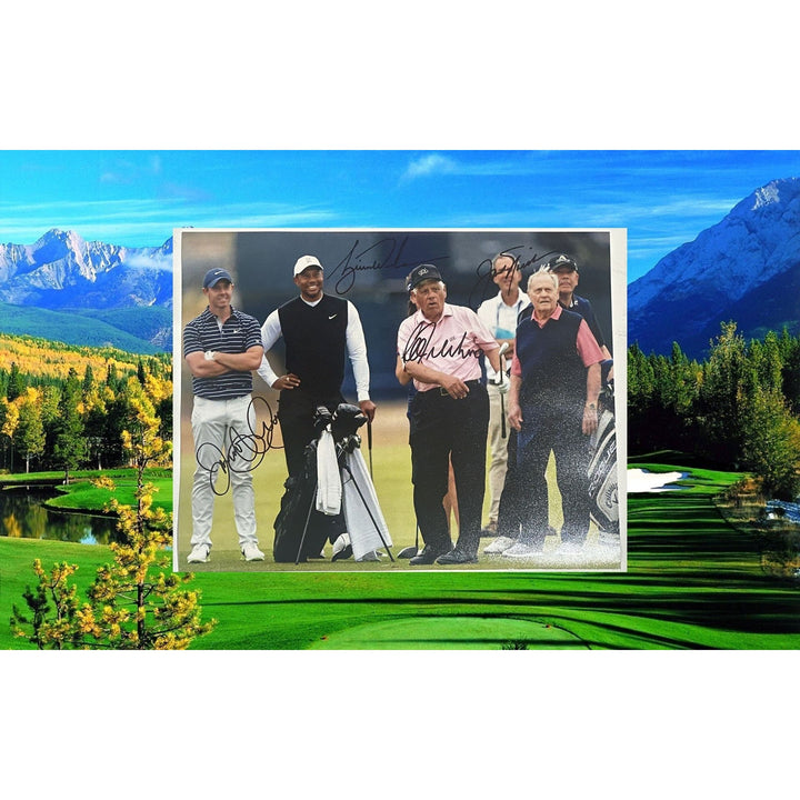 Tiger Woods Rory McIlroy Jack Nicklaus & Lee Trevino photograph signed with proof