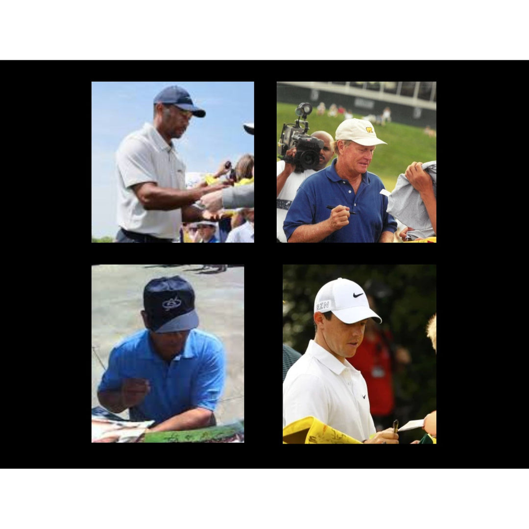 Tiger Woods Rory McIlroy Jack Nicklaus & Lee Trevino photograph signed with proof