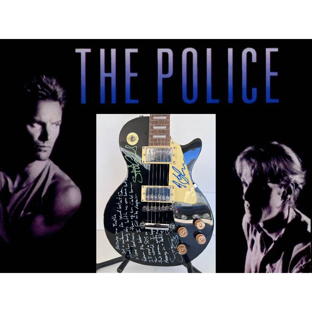 Sting Gordon Summer Stuart Copeland Andy Summers the police vintage black les paul full size electric guitar signed with proof.
