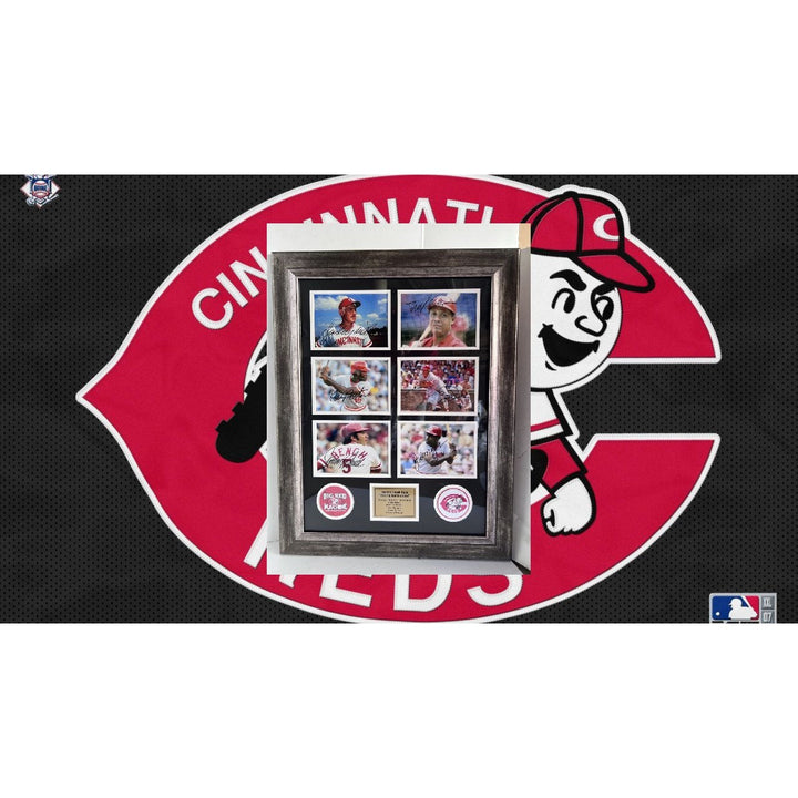 George ''Sparky'' Anderson Pete Rose Cincinatti Reds The Big Red Machine 5x7 photos in museum quality frame 22 x 28 signed with proof Awesome Artifacts