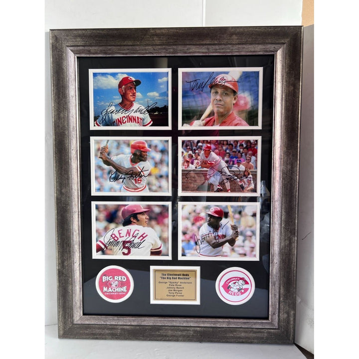 George ''Sparky'' Anderson Pete Rose Cincinatti Reds The Big Red Machine 5x7 photos in museum quality frame 22 x 28 signed with proof Awesome Artifacts