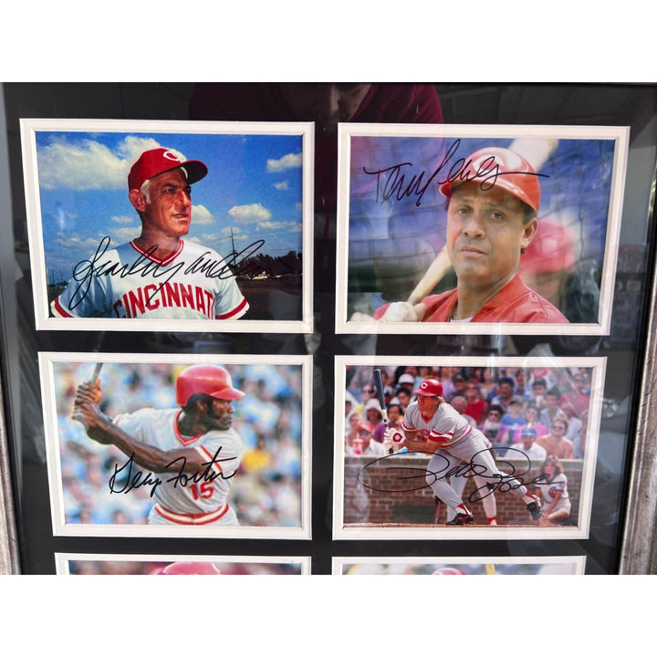 George ''Sparky'' Anderson Pete Rose Cincinatti Reds The Big Red Machine 5x7 photos in museum quality frame 22 x 28 signed with proof Awesome Artifacts
