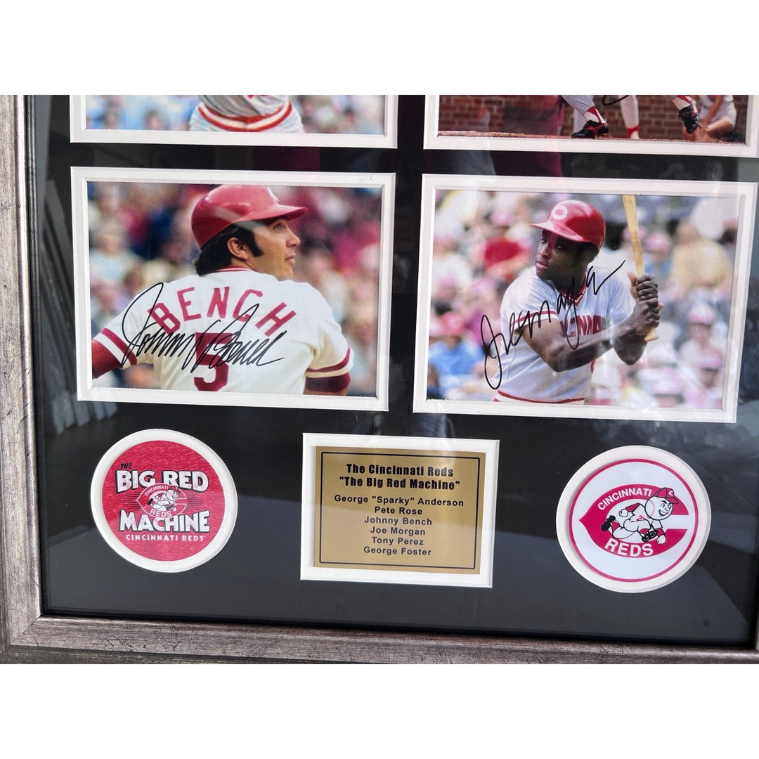 George ''Sparky'' Anderson Pete Rose Cincinatti Reds The Big Red Machine 5x7 photos in museum quality frame 22 x 28 signed with proof Awesome Artifacts