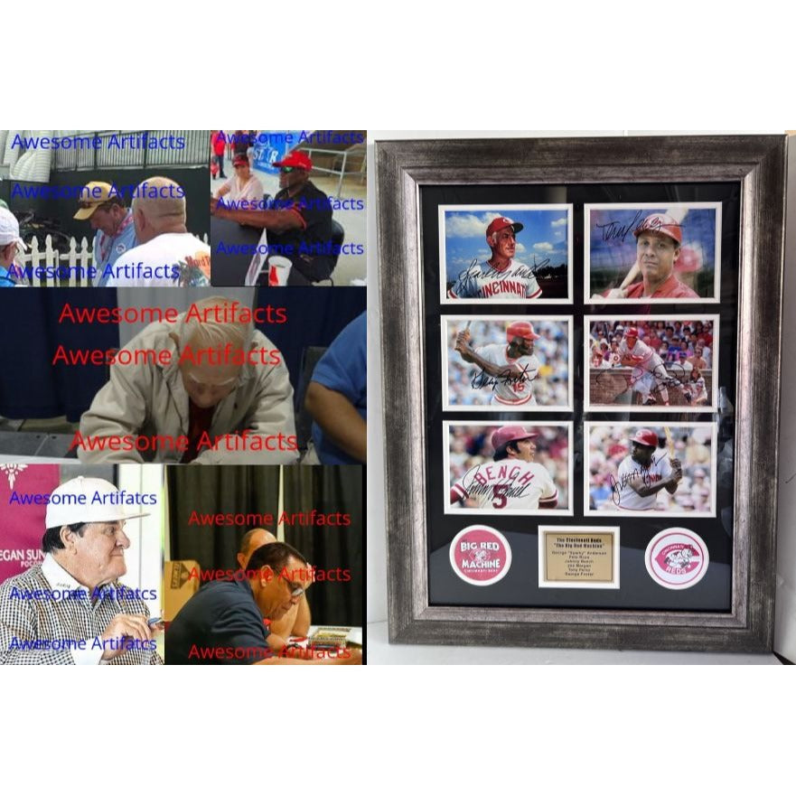 George ''Sparky'' Anderson Pete Rose Cincinatti Reds The Big Red Machine 5x7 photos in museum quality frame 22 x 28 signed with proof Awesome Artifacts