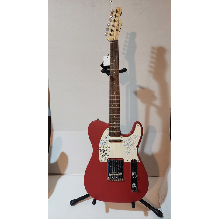 Rush Neil Peart,  Alex Lifeson (inscription), Geddy Lee  original Fender telecaster full size electric guitar signed with proof