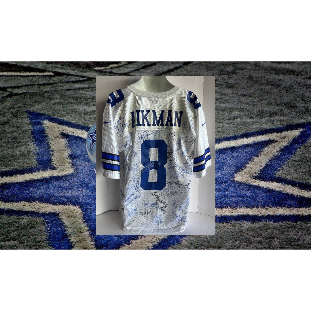 Dallas Cowboys Emmitt Smith Troy Aikman Michael Irvin Jerry Jones Barry Switzer Super Bowl championship team signed jersey signed with proof