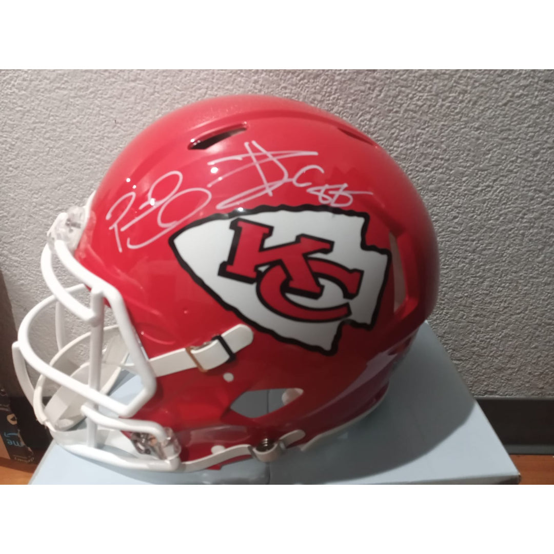 Patrick Mahomes Travis Kelce Kansas City Chiefs Riddell speed authentic helmet sign with proof