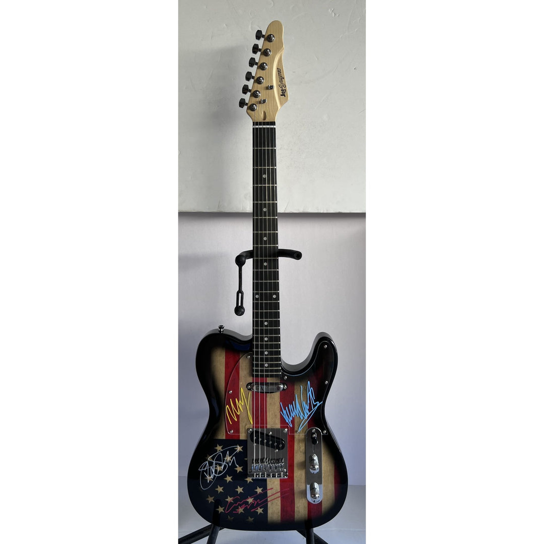 CSNY Neil Young David Crosby Stephen Stills Graham Nash USA American flag electric guitar signed with proof