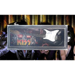 Load image into Gallery viewer, Kiss Gene Simmons Paul Stanley Peter Criss Ace Frehley full size Stratocaster electric guitar signed and framed 42&quot; with proof
