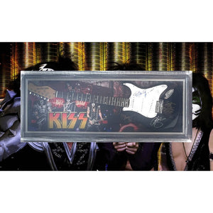 Kiss Gene Simmons Paul Stanley Peter Criss Ace Frehley full size Stratocaster electric guitar signed and framed 42" with proof