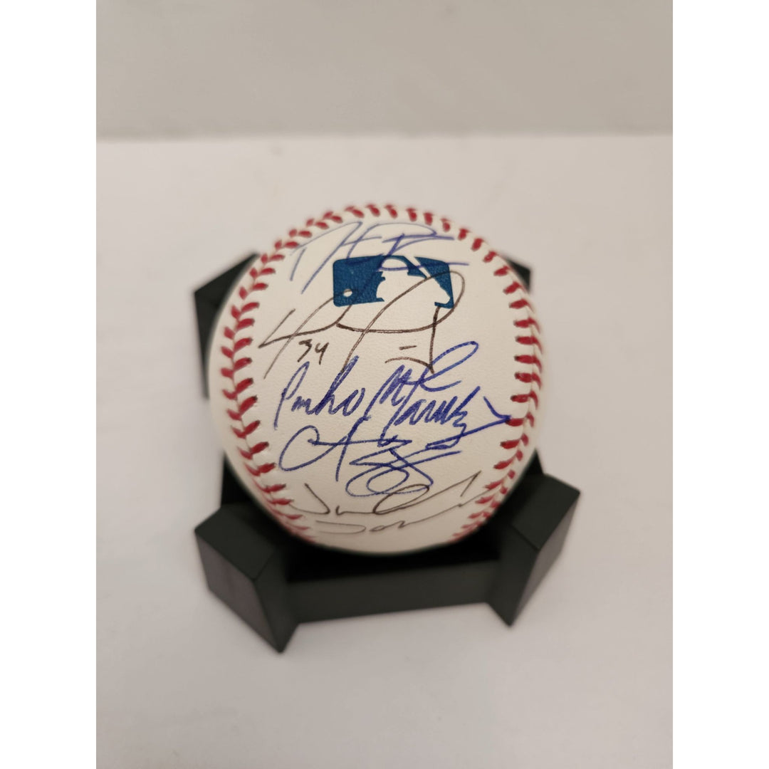 Dustin Pedroia David Ortiz Pedro Martinez Curt Schilling Johnny Damon Rawlings official MLB baseball signed with proof free acrylic case