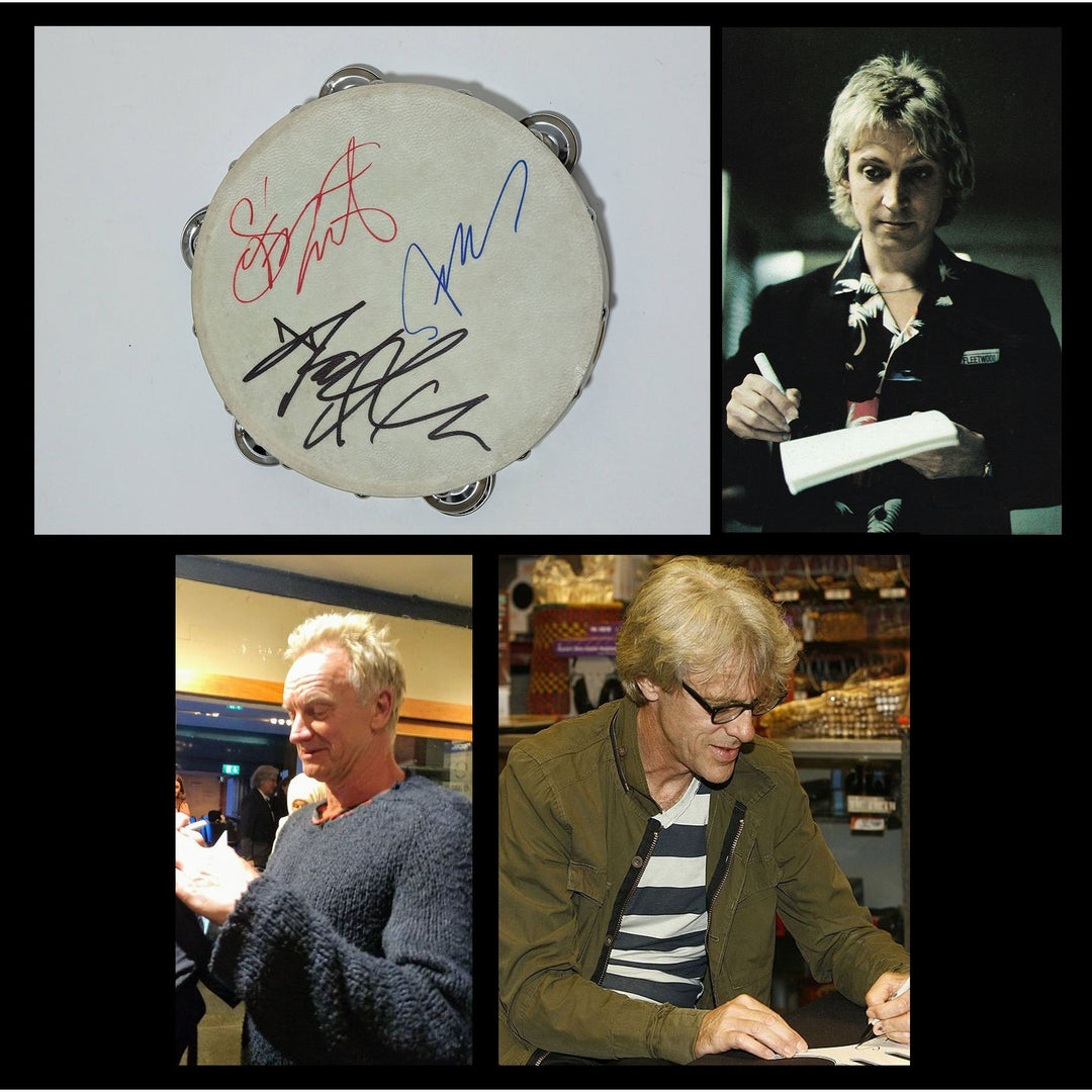 The Police Sting,  Andy Summers, Stewart Copeland 10inch' tambourine signed with proof