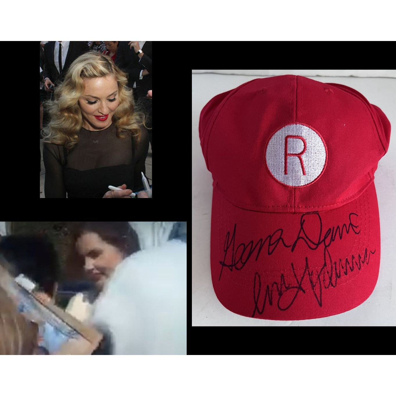 "A League of Their Own "  Rockford Peaches, authentic baseball cap signed with proof Gena Davis and Madonna Ciccone