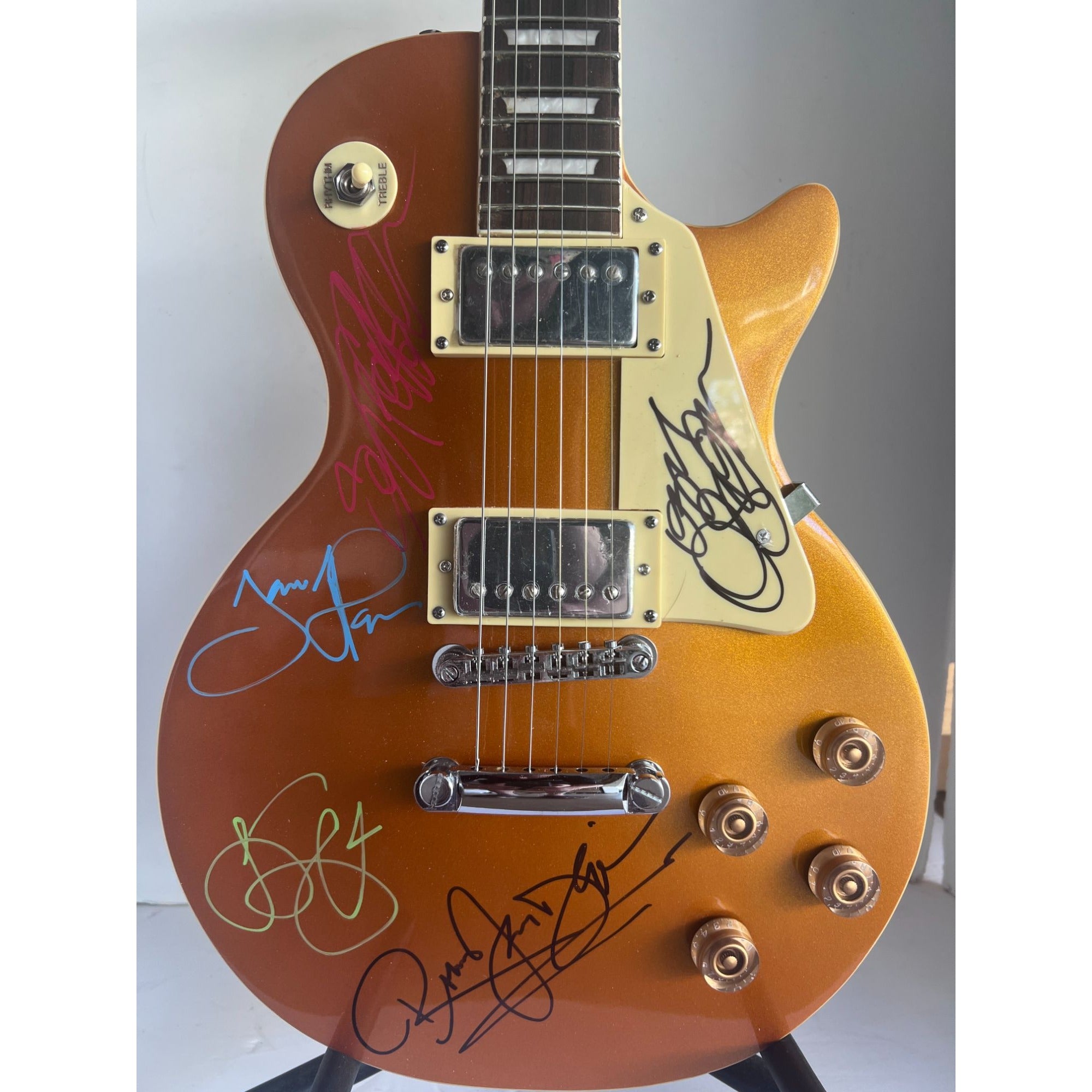 Ronnie James Dio, Ozzy Osbourne, Tony Iommi, Black Sabbath Les Paul style guitar signed with proof