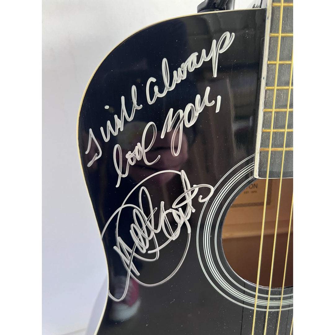 Dolly Parton and Kenny Rogers  one of a kind full size acoustic guitar signed and inscribed "I will always Love You" with photo proof