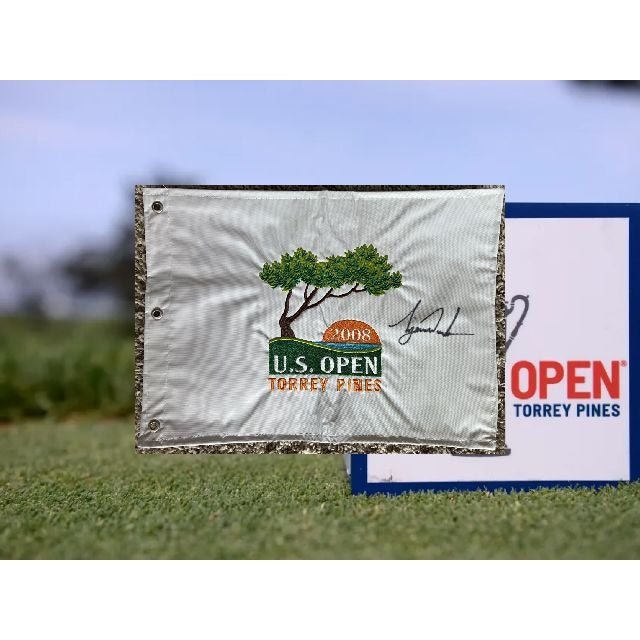 Tiger Woods US Open Torrey Pines pin flag signed with proof