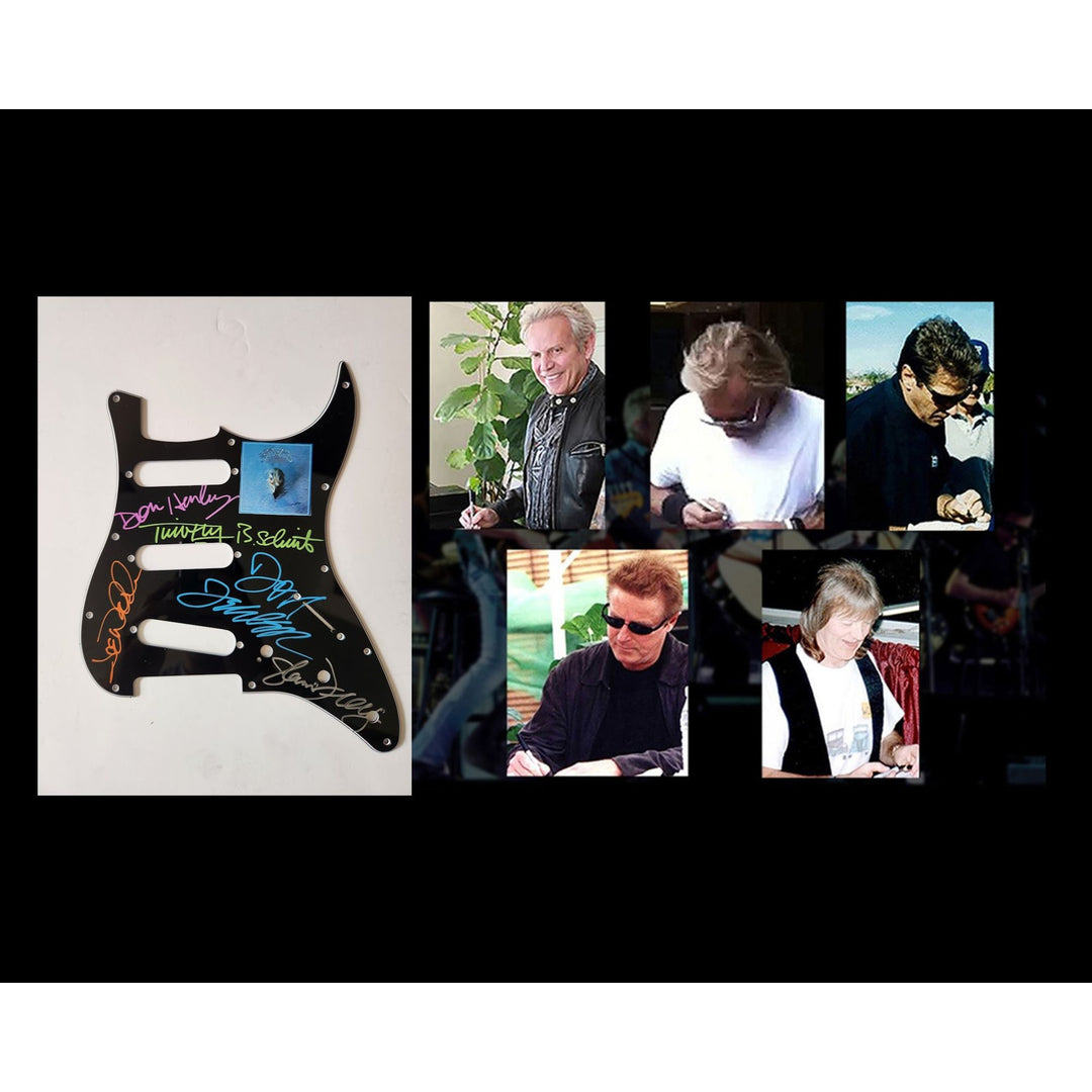 Don Henley Joe Walsh Glenn Frey Don Fielder Timothy B Schmidt Fender Stratocaster electric pickguard signed with proof