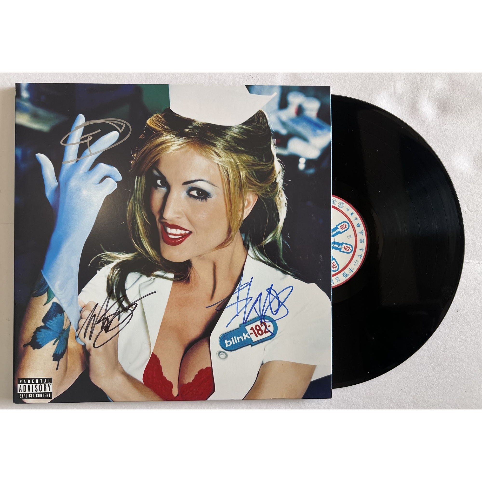 Blink 182, Mark Hoppus, Tom DeLonge, Travis Barker Enema of the State album signed with proof