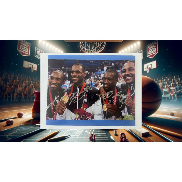 LeBron James Kobe Bryant Carmelo Anthony and Dwyane Wade 8x10 photo signed with proof