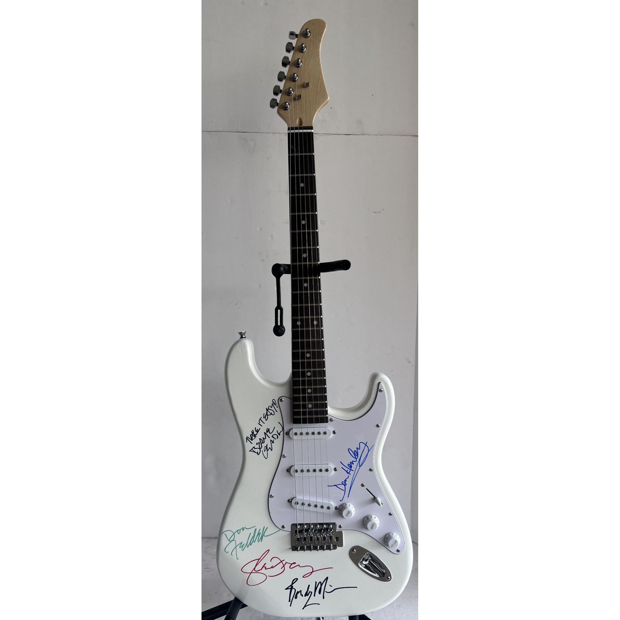 The Eagles Don Henley, Glenn Frey, Timothy B. Schmidt, Joe Walsh, Bernie Leadon Stratocaster electric guitar signed  with proof