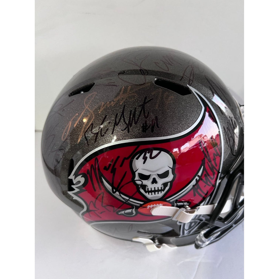 Tom Brady Rob Gronkowski Tampa Bay Buccaneers Super Bowl champions Ridell speed replica full size helmet signed with proof