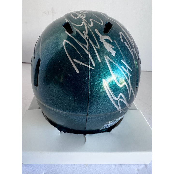 Philadelphia Eagles Jalen Hurts,  Devonta Smith Boston Scott Dallas Goedert AJ Brown Jason Kelce Riddell Mini helmet signed with proof