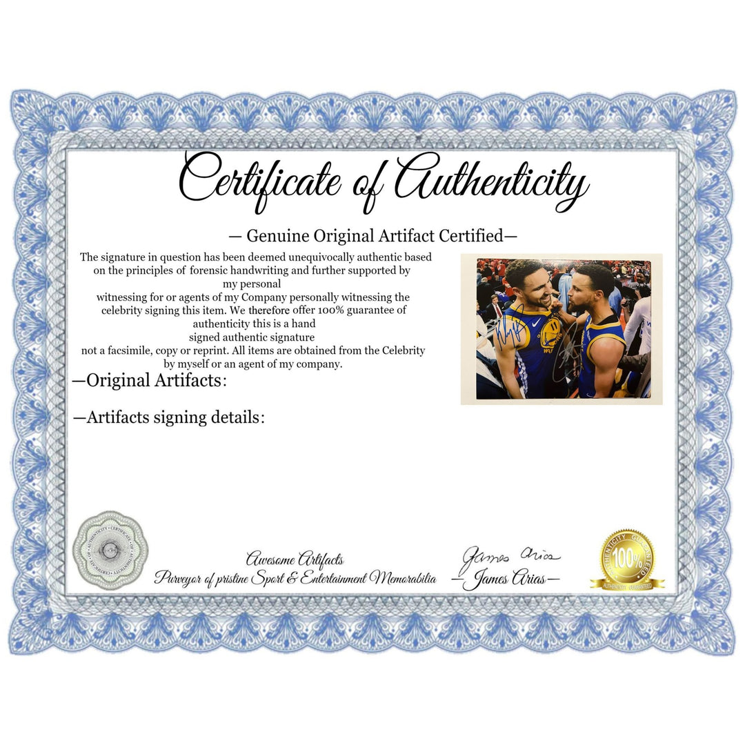 Stephen Curry Klay Thompson Golden State Warriors 8x10 photo sign with proof with free acrylic frame