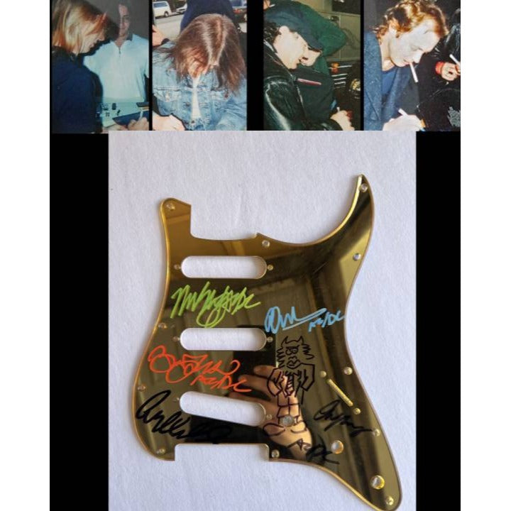 Angus & Malcolm Young Brian Johnson Cliff Williams Phil Rudd AC DC electric guitar pickguard signed with proof