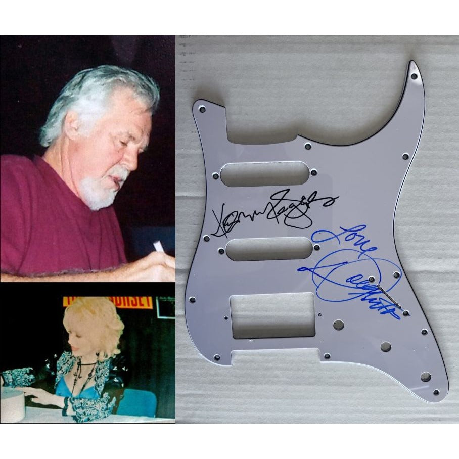 Dolly Parton and Kenny Rogers Fender Stratocaster electric guitar pickguard signed with proof