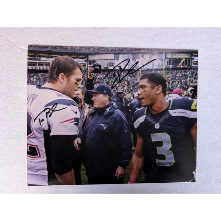 Russell Wilson Seattle Seahawks Tom Brady New England Patriot 8x10 photo signed with proof