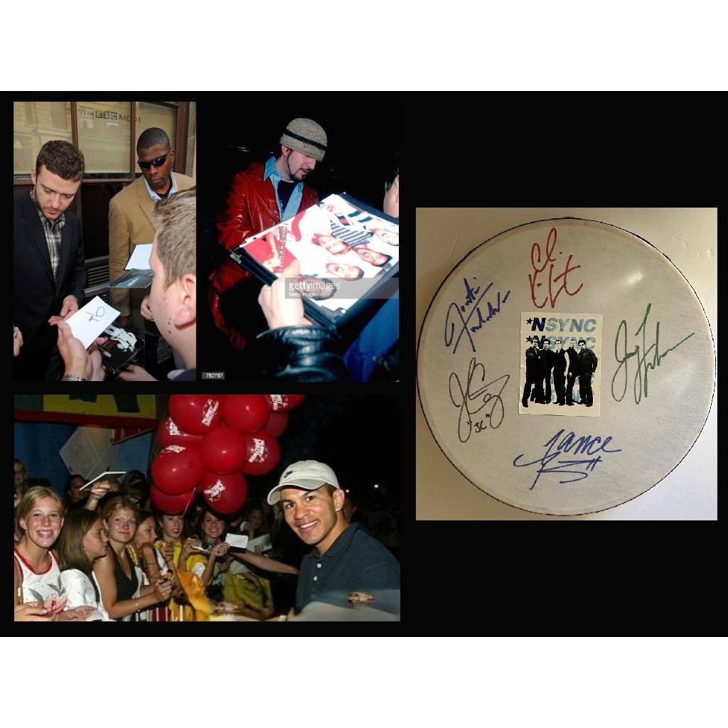 Justin Timberlake  Chris Kirkpatrick, Joey Fatone, Lance Bass and JC Chasez NSYNC 14-in tambourine signed with proof