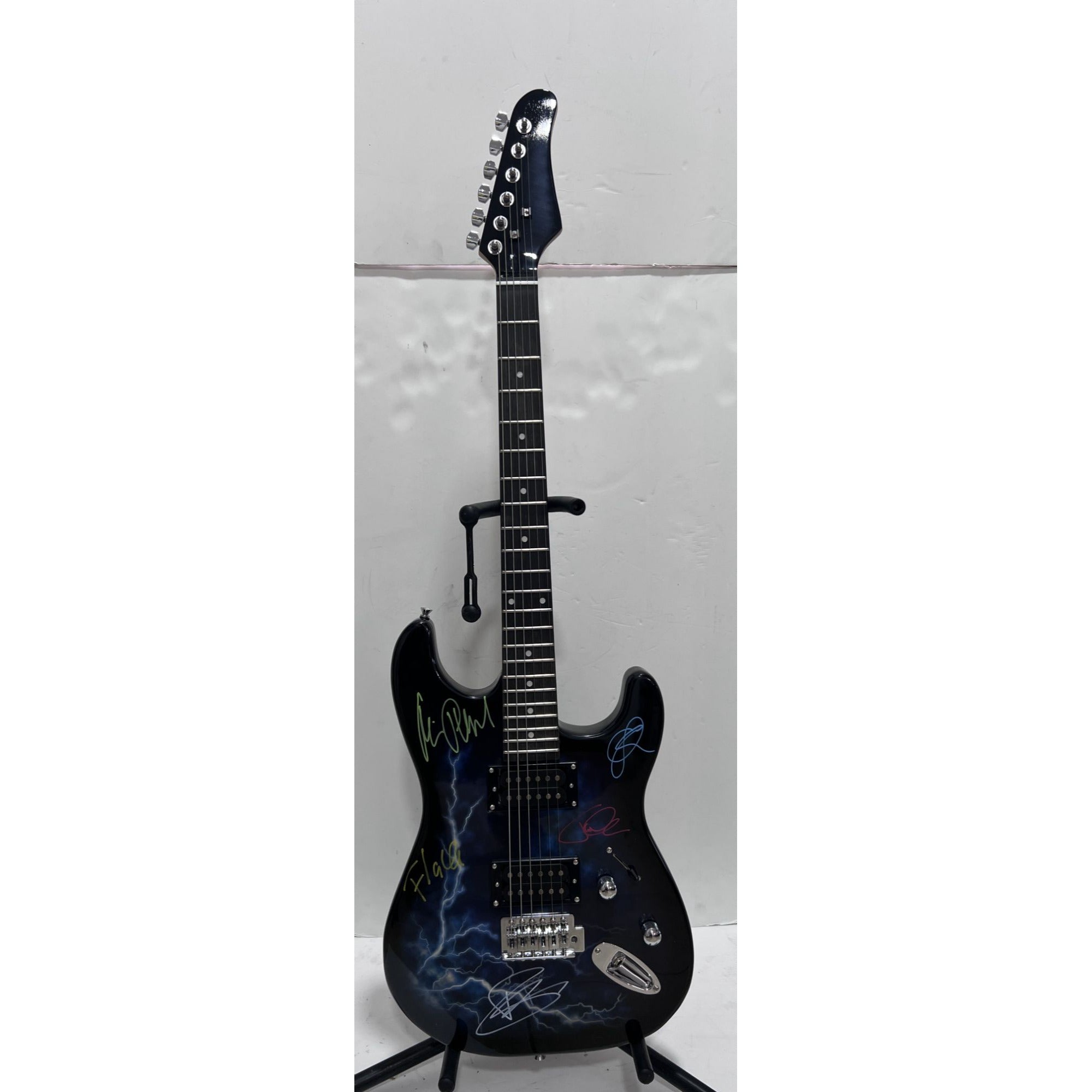 Till Lindemann, Richard Kruspe, Christian FLAKE Lorenz Rammstein band signed Stratocaster style electric guitar signed with proof