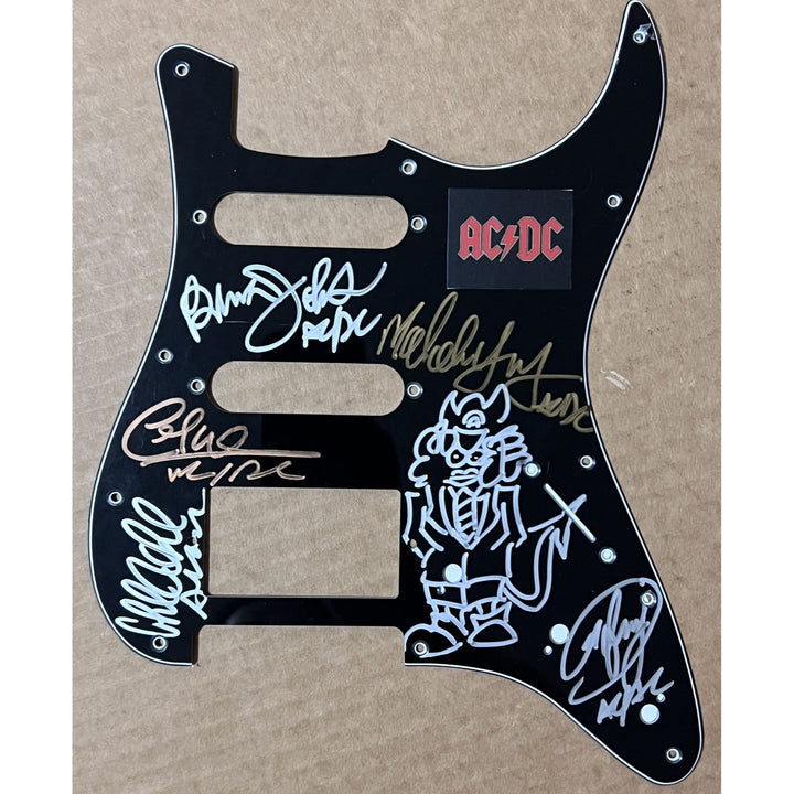 ACDC Angus Young Malcolm Young Brian Johnson Cliff Williams Phil Rudd electric guitar pickguard signed with proof